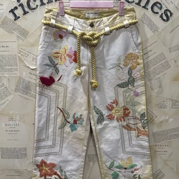 Free People Electric Sands Embroidered Pants We The Free Floral Stitching Rope - Picture 7 of 8